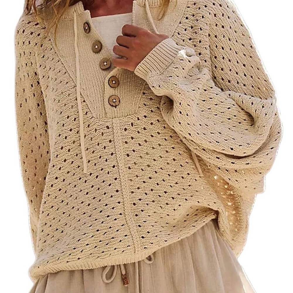Elegant Beige Knit Sweater with Button Detail